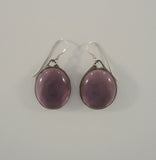 Large Unusual Vintage Handmade Purple Stained Glass Dangle Earrings w/ Sterling Silver Hooks