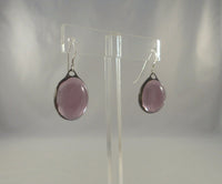 Large Unusual Vintage Handmade Purple Stained Glass Dangle Earrings w/ Sterling Silver Hooks