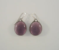 Large Unusual Vintage Handmade Purple Stained Glass Dangle Earrings w/ Sterling Silver Hooks