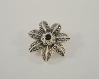 Large Signed Detailed Vintage Sterling Silver Black Onyx & Marcasites Double Flower Pin or Brooch