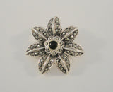 Large Signed Detailed Vintage Sterling Silver Black Onyx & Marcasites Double Flower Pin or Brooch