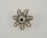 Large Signed Detailed Vintage Sterling Silver Black Onyx & Marcasites Double Flower Pin or Brooch