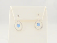 Vintage Sterling Silver w/ Faceted Cornflower Blue Stone Drop Open Oval Hook Dangle Earrings