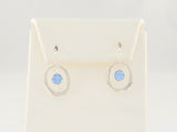 Vintage Sterling Silver w/ Faceted Cornflower Blue Stone Drop Open Oval Hook Dangle Earrings