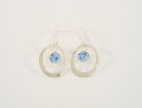 Vintage Sterling Silver w/ Faceted Cornflower Blue Stone Drop Open Oval Hook Dangle Earrings