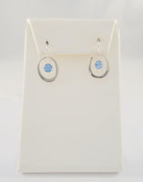 Vintage Sterling Silver w/ Faceted Cornflower Blue Stone Drop Open Oval Hook Dangle Earrings