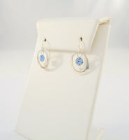 Vintage Sterling Silver w/ Faceted Cornflower Blue Stone Drop Open Oval Hook Dangle Earrings