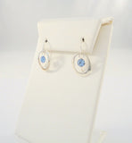 Vintage Sterling Silver w/ Faceted Cornflower Blue Stone Drop Open Oval Hook Dangle Earrings