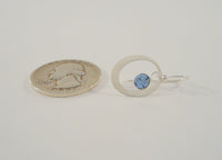 Vintage Sterling Silver w/ Faceted Cornflower Blue Stone Drop Open Oval Hook Dangle Earrings