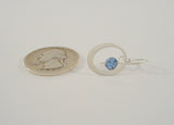 Vintage Sterling Silver w/ Faceted Cornflower Blue Stone Drop Open Oval Hook Dangle Earrings