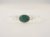 Signed Vintage Mexican Sterling Silver & Cabochon Malachite Hinged Bangle Bracelet 6"