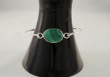 Signed Vintage Mexican Sterling Silver & Cabochon Malachite Hinged Bangle Bracelet 6"