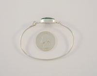 Signed Vintage Mexican Sterling Silver & Cabochon Malachite Hinged Bangle Bracelet 6"