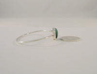 Signed Vintage Mexican Sterling Silver & Cabochon Malachite Hinged Bangle Bracelet 6"