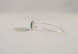 Signed Vintage Mexican Sterling Silver & Cabochon Malachite Hinged Bangle Bracelet 6"