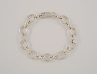 Vintage European Hallmarked Sterling Silver 11mm Wide Open Oval & Double Ring Link Bracelet 7.5"