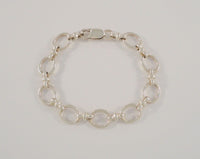 Vintage European Hallmarked Sterling Silver 11mm Wide Open Oval & Double Ring Link Bracelet 7.5"