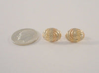 Signed Vintage Jacmel Solid 14K Yellow Rose & White Tri-Tone Gold Satin Finish Diamond Cut to Polished Finish Oval Shell or Spiral Swirl Stud Pierced Earrings