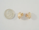 Signed Vintage Jacmel Solid 14K Yellow Rose & White Tri-Tone Gold Satin Finish Diamond Cut to Polished Finish Oval Shell or Spiral Swirl Stud Pierced Earrings