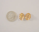 Signed Vintage Jacmel Solid 14K Yellow Rose & White Tri-Tone Gold Satin Finish Diamond Cut to Polished Finish Oval Shell or Spiral Swirl Stud Pierced Earrings