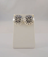 Large Detailed Vintage Handcrafted Signed Taxco Mexican Sterling Silver Shadowbox Cutout Repousse Puffy 30mm Round Clip-On Earrings