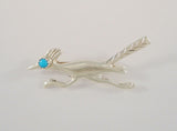 Handcrafted Vintage Native American Sand Cast Sterling Silver & Sawtooth Set Blue Turquoise Eye Southwest Roadrunner Pin or Brooch w/ Hand Stamped Details Bird