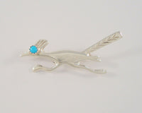 Handcrafted Vintage Native American Sand Cast Sterling Silver & Sawtooth Set Blue Turquoise Eye Southwest Roadrunner Pin or Brooch w/ Hand Stamped Details Bird