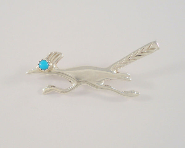 Vintage Sandcast Sterling Silver Brooch with Blue Turquoise Stone
