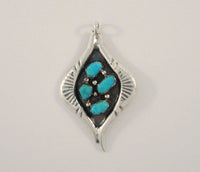 Large Handcrafted Signed Vintage Sterling Silver & Vivid Blue Turquoise Hand Stamped Pendant by Zuni Artists George & Lupeta Leekity