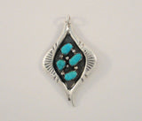 Large Handcrafted Signed Vintage Sterling Silver & Vivid Blue Turquoise Hand Stamped Pendant by Zuni Artists George & Lupeta Leekity