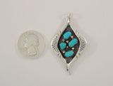 Large Handcrafted Signed Vintage Sterling Silver & Vivid Blue Turquoise Hand Stamped Pendant by Zuni Artists George & Lupeta Leekity