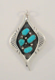 Large Handcrafted Signed Vintage Sterling Silver & Vivid Blue Turquoise Hand Stamped Pendant by Zuni Artists George & Lupeta Leekity