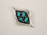 Large Handcrafted Signed Vintage Sterling Silver & Vivid Blue Turquoise Hand Stamped Pendant by Zuni Artists George & Lupeta Leekity