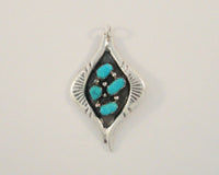 Large Handcrafted Signed Vintage Sterling Silver & Vivid Blue Turquoise Hand Stamped Pendant by Zuni Artists George & Lupeta Leekity