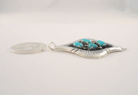 Large Handcrafted Signed Vintage Sterling Silver & Vivid Blue Turquoise Hand Stamped Pendant by Zuni Artists George & Lupeta Leekity