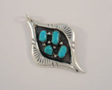 Large Handcrafted Signed Vintage Sterling Silver & Vivid Blue Turquoise Hand Stamped Pendant by Zuni Artists George & Lupeta Leekity