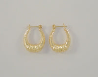 Sparkly Signed Vintage Solid 14K Yellow Gold Puffy Diamond Cut Curvy Fluted Design Hinged Hoop Pierced Earrings 23 x17.25 x 5mm