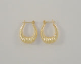 Sparkly Signed Vintage Solid 14K Yellow Gold Puffy Diamond Cut Curvy Fluted Design Hinged Hoop Pierced Earrings 23 x17.25 x 5mm