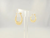 Sparkly Signed Vintage Solid 14K Yellow Gold Puffy Diamond Cut Curvy Fluted Design Hinged Hoop Pierced Earrings 23 x17.25 x 5mm