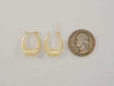 Sparkly Signed Vintage Solid 14K Yellow Gold Puffy Diamond Cut Curvy Fluted Design Hinged Hoop Pierced Earrings 23 x17.25 x 5mm