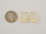 Sparkly Signed Vintage Solid 14K Yellow Gold Puffy Diamond Cut Curvy Fluted Design Hinged Hoop Pierced Earrings 23 x17.25 x 5mm