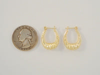Sparkly Signed Vintage Solid 14K Yellow Gold Puffy Diamond Cut Curvy Fluted Design Hinged Hoop Pierced Earrings 23 x17.25 x 5mm