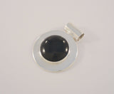 Chunky Signed Vintage Modernist Taxco Mexican Sterling Silver & Black Onyx Circular Heavy Pendant