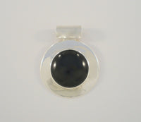 Chunky Signed Vintage Modernist Taxco Mexican Sterling Silver & Black Onyx Circular Heavy Pendant