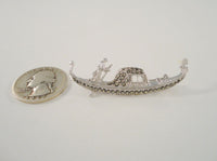 Large Detailed Vintage 835 Silver European Silver w/ Marcasites Italian Gondola Dimensional Openwork Boat Pin or Brooch