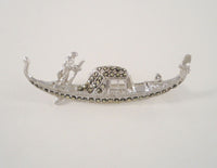 Large Detailed Vintage 835 Silver European Silver w/ Marcasites Italian Gondola Dimensional Openwork Boat Pin or Brooch