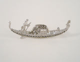 Large Detailed Vintage 835 Silver European Silver w/ Marcasites Italian Gondola Dimensional Openwork Boat Pin or Brooch