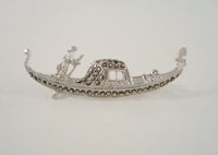 Large Detailed Vintage 835 Silver European Silver w/ Marcasites Italian Gondola Dimensional Openwork Boat Pin or Brooch