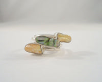 Beautiful, Unusual Big Bold Handcrafted Vintage Sterling Silver & Multi-Colored Green Yellow Peach Blister Pearl Double Band Ring Size 6