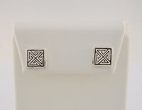 Detailed Vintage 1980's New Old Stock Sterling Silver Carved & Antiqued Celtic Maze Design 10mm Suare Stud Pierced Earrings NOS New